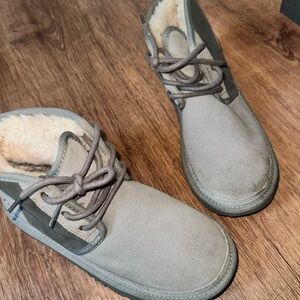 Gray Suede Ankle Boots with Fur Lining